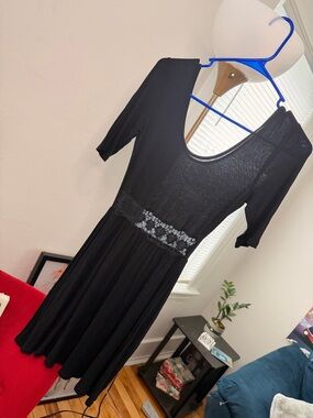 Black Lace-Detail Fit & Flare Dress